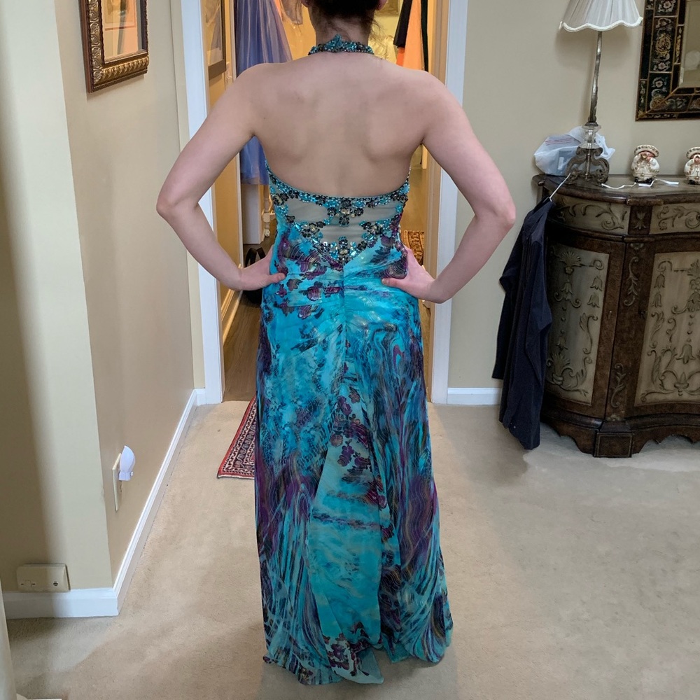 Blue Prom Dresses, Sparkly Prom Dresses, Halter Prom Dresses, Beaded Prom Dresses    fg2707